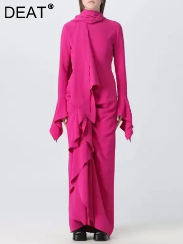 فستان نسائي محبوك بياقة وشاح ، فستان أنيق ، كم مضي...