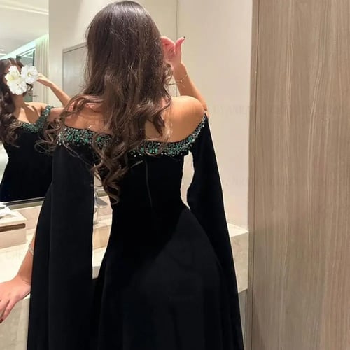 فستان مكشوف الكتفين بالخرز الأخضر ، فستان حفلة على...