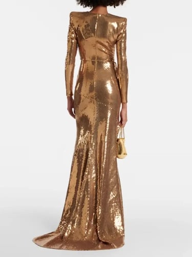 فستان نسائي مزين بالترتر ، خصر مرتفع ، بوق مطوي ،...