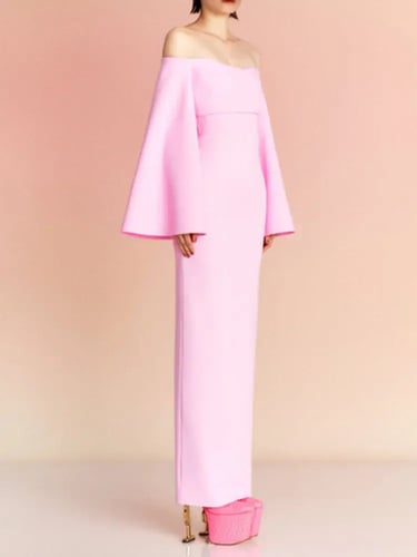 فستان نسائي أنيق بأكمام مضيئة ، رقبة مائلة ، انقسا...