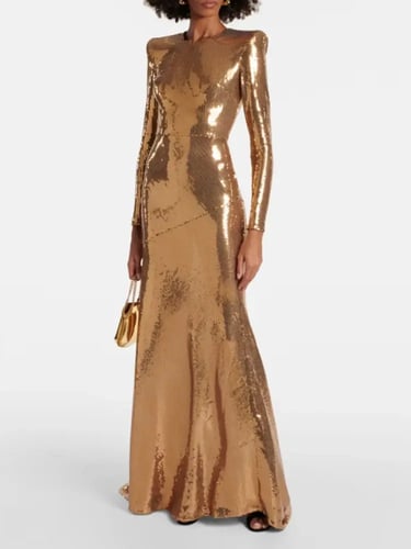 فستان نسائي مزين بالترتر ، خصر مرتفع ، بوق مطوي ،...