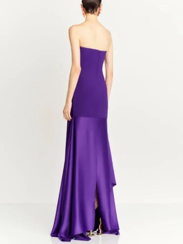 فستان أنيق بدون حمالات مرقع ثنيات سبليت طول الأرض...