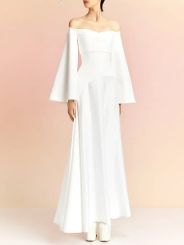 فستان أنيق برقبة مائلة وأكمام مضيئة للنساء ، خصر ن...