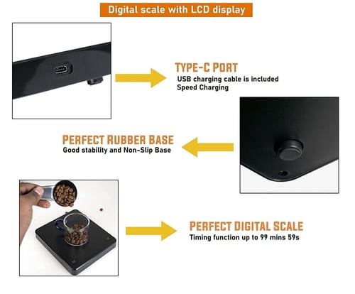 ميزان قهوة رقمي مع مؤقت قابل للشحن