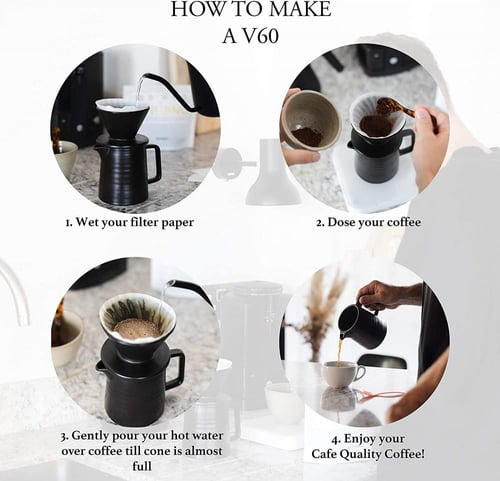 طقم كوب وقمع V60 من السيراميك ب اللون الاسود