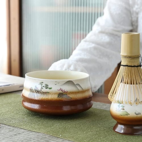 مجموعة ادوات تحضير الماتشا ( بني وابيض ) | Matcha...