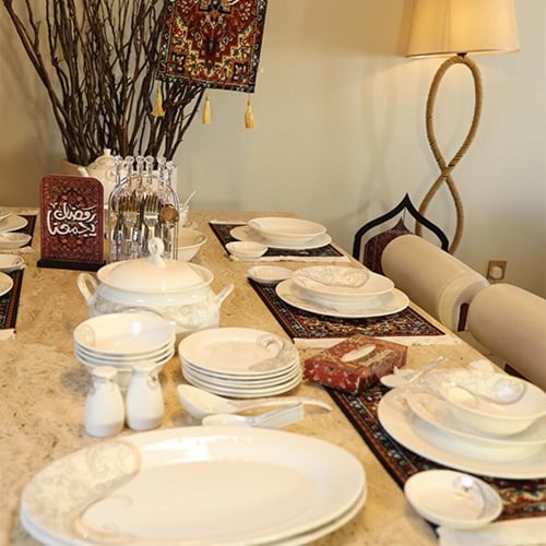 طقم سفرة 70 قطعة (نيو بون) فاخر طقم عشاء كامل مع ز...