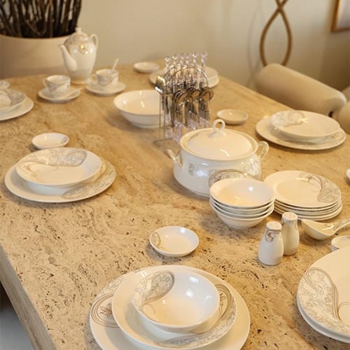 طقم سفرة 70 قطعة (نيو بون) فاخر طقم عشاء كامل مع ز...