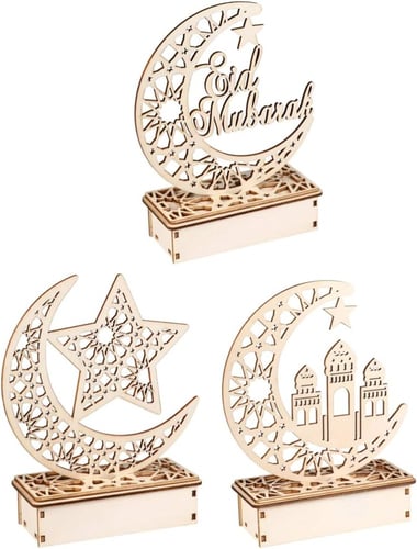 3 + 3 قطع زينة خشبية لرمضان وديكورات العيد على شكل...