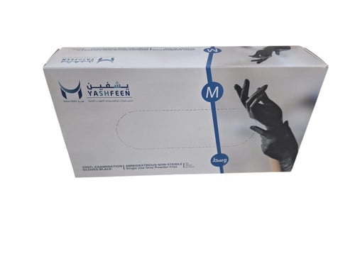 يشفين قفازات فينيل اسود M وسط 70 حبة كرتون 10 علبة