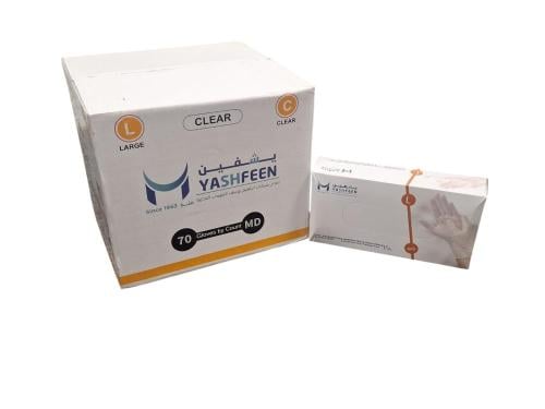 يشفين قفازات فينيل شفاف L كبير 70 حبة كرتون 10 علب...