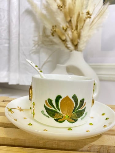 كوب بالاسم مع الصحن مزين ب كرستال