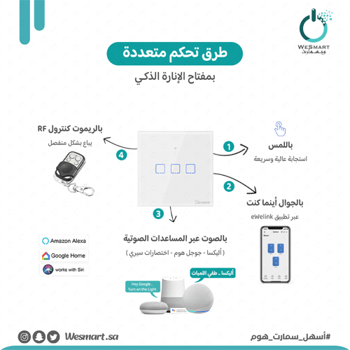 مفتاح إنارة ذكي واي فاي ( ثلاثي )