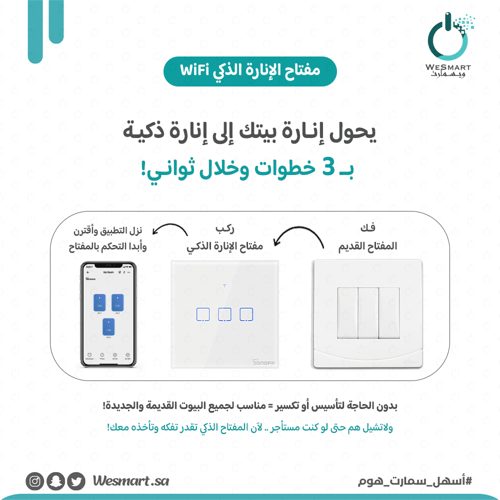 مفتاح إنارة ذكي واي فاي ( ثلاثي )