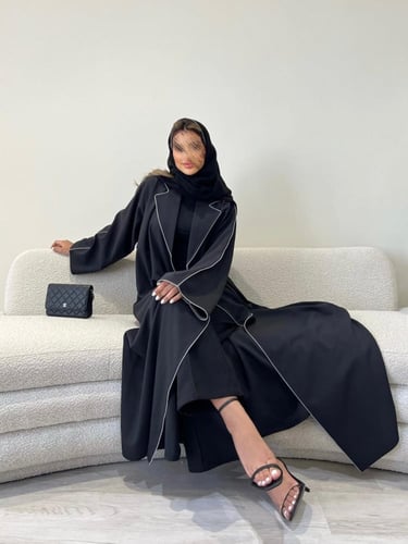 عباية كريب تايواني اسود | G58