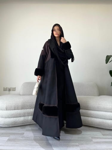عباية فرو شتوية اسود جوخ | G67