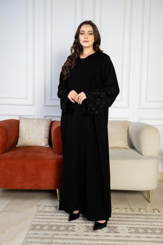 عباية تطريز ورود اسود ملكي