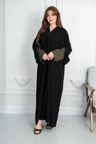 عباية قماش ملكي ازرار تدخيلة كُم زيتي