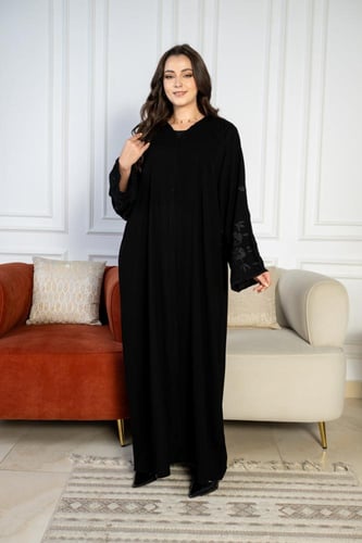 عباية تطريز ورود اسود ملكي