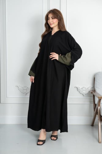 عباية قماش ملكي ازرار تدخيلة كُم زيتي