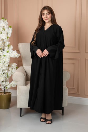 عباية قماش ملكي ازرار تدخيلة كُم اسود