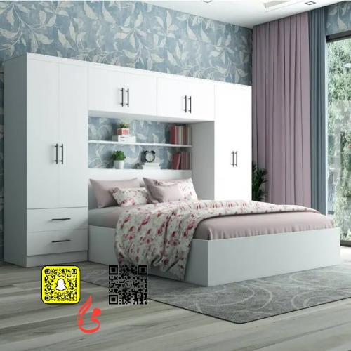 غرفة نوم مينى هومز 4 قطع، 1 سرير، 2 دولاب، 1 خزانة علوية، 200 ×160 ×90 سم - ابيض