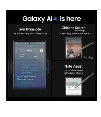 هاتف Galaxy S24 Ultra ثنائي الشريحة بلون أسود تيتا...