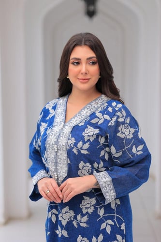 جلابية كويتي أزرق مشجر