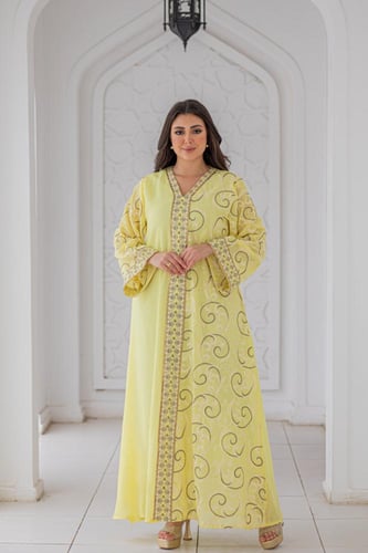 جلابية كويتي راقية أصفر