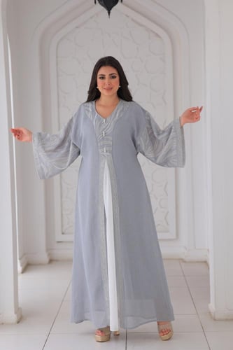 جلابية كويتي رمضانية ناعمة رمادي