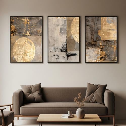 لوحات ثلاثية تجريدي مودرن طباعه علي قماش كانفس