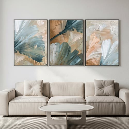 لوحات ثلاثية تجريدي طباعه علي قماش كانفس