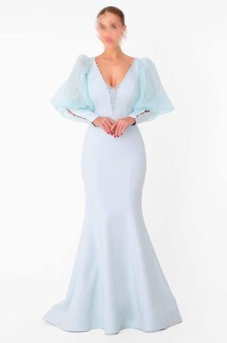 فستان تيفاني بقصة رقبه V و أكمام منفوخة