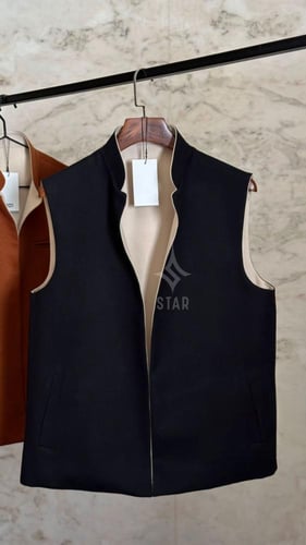 سديري رجالي دبل فيس اسود وبيج