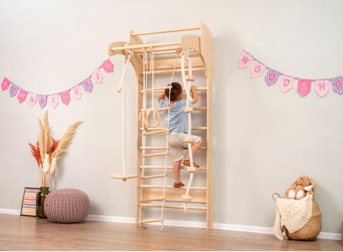 جدار التمارين السويدي الخشبي مع - حلقات التمارين (...