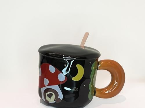 كوب الفطر 350 مل بغطاء وملعقه