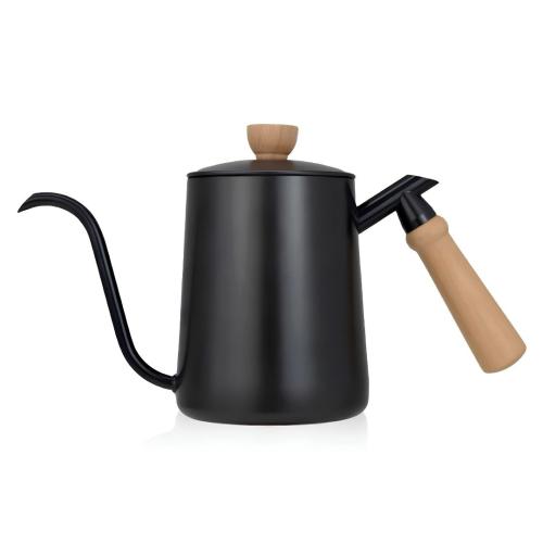 ابريق تقطير القهوة ستيل 600ml اسود مقبض خشب