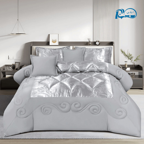 طقم مفرش نفرين فاخر (6 قطع) – جاكار راقٍ وحشوة وسط...