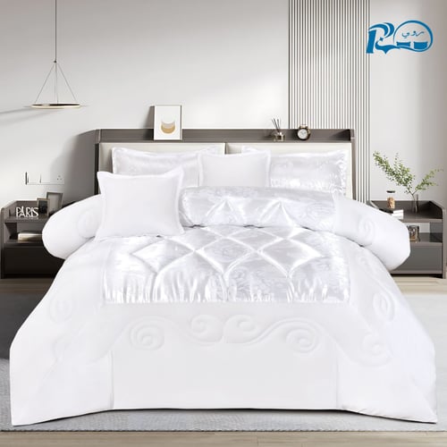 طقم مفرش نفرين فاخر (6 قطع) – جاكار راقٍ وحشوة وسط...