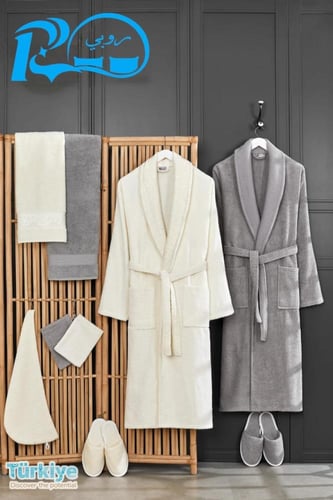 طقم روب حمام تركي 11قطعه يتصميم وزخرفة عصرية قطن