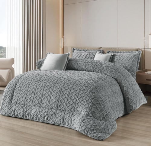 مفرش شتوي فاخر 8قطع رمادي