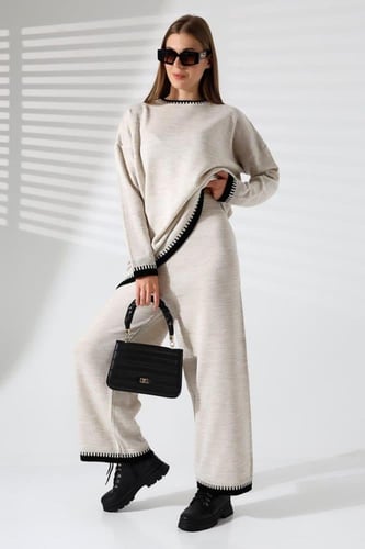 بدله شتوية من قطعتين باللون البيج - صناعة تركية