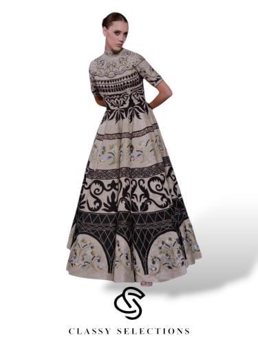 فستان سهرة هندي رمادي مطرز 1