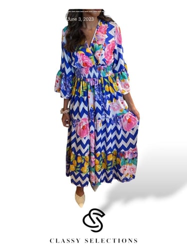 فستان واندا -فستان ايطالي مزين بالورود الملونة