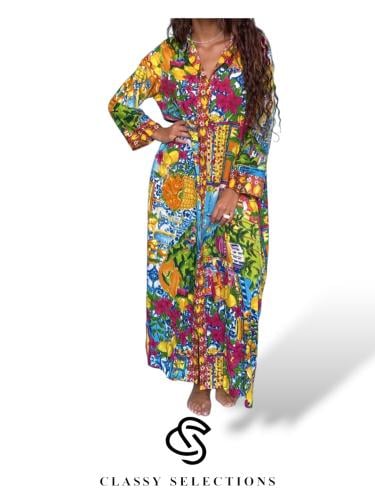 فستان روزانا-فستان ايطالي بنقوش ملونه