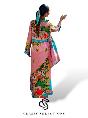 فستان سانتوريني-فستان ايطالي مطرز بنقوش ملونة