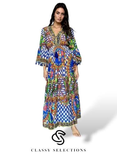 فستان بلانكا- فستان ايطالي مطرز بنقوش ملونة زاهية