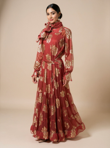 فستان بريسا باللون البرتقالي المرجاني