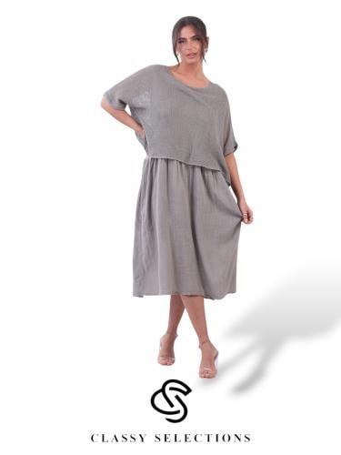 فستان لينن ايطالي باللون الترابي