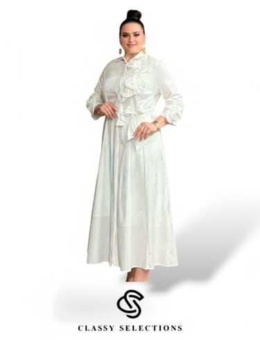 فستان أبيض صيفي مقاسات كبيرة